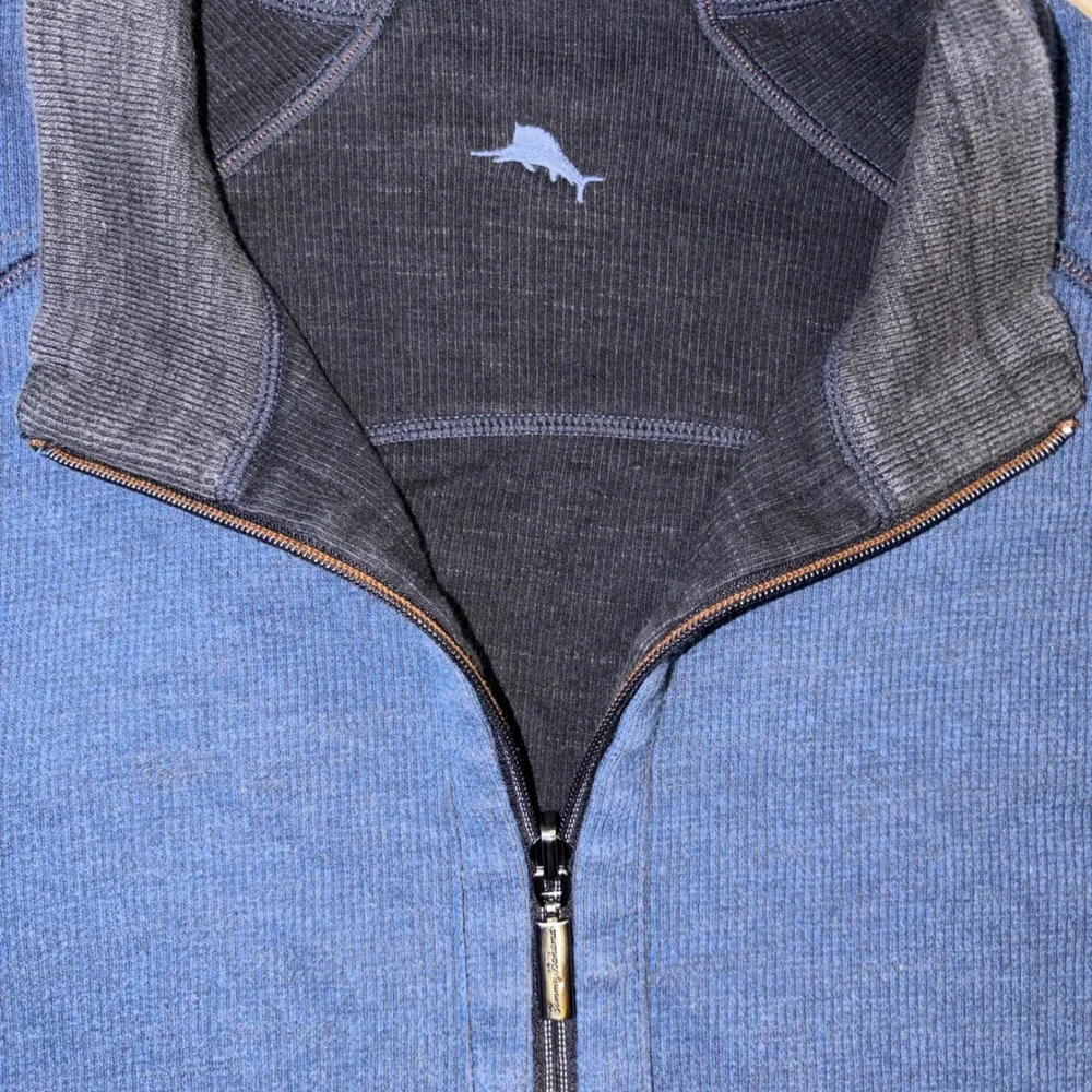 Tommy Bahama Mens Reversible Quarter Zip Pullover Blue Charcoal Gray Ribbed XL